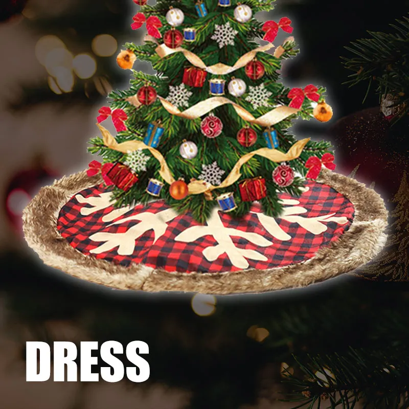 Рождественская елка юбка 90 см большая клетчатая Снежинка с толстым плюшевым