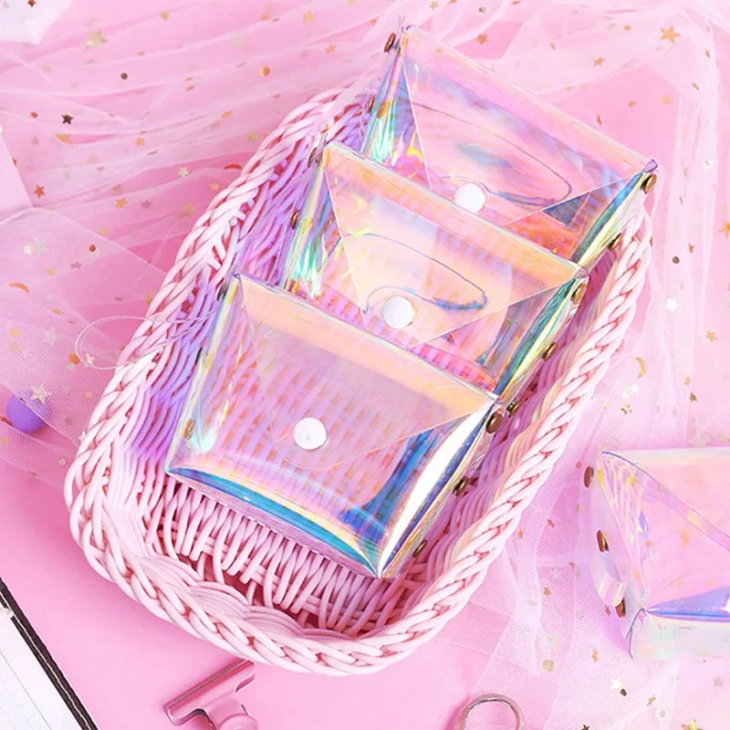 Прозрачный лазерный кошельки для женщин милые открытка Каваий держатель ключей