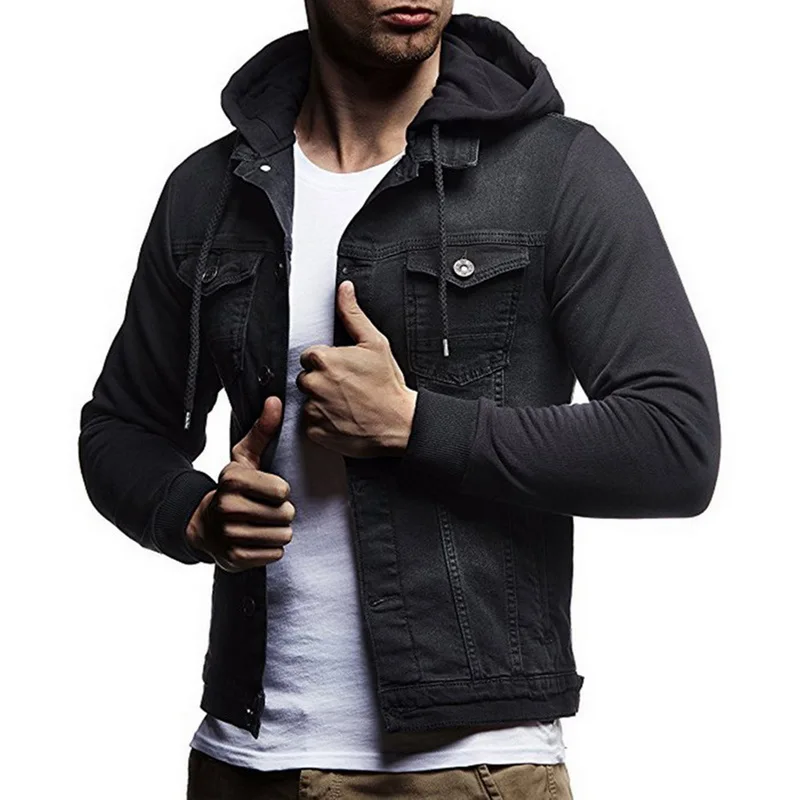

NIBESSER Harajuku Black Denim Jacket Men Rock Sweatshirt Hoodies Men Jacket Denim Jacket Jeans Coat Men Hoodies Streetwear