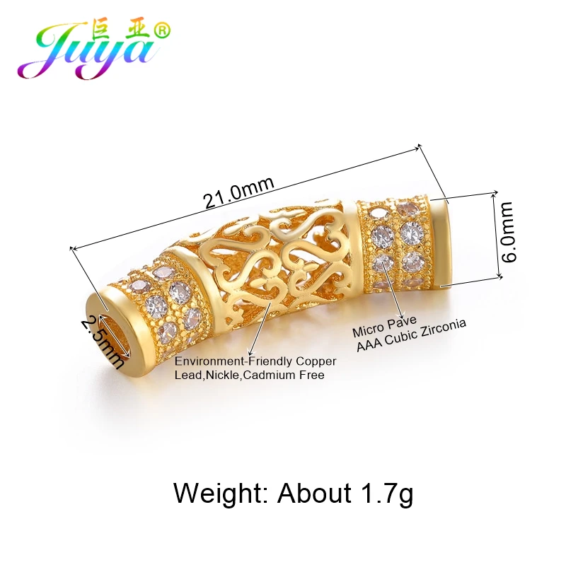 Gold Juya DIY золотые/серебряные/розовые золотые разделительные бусины, поставки, микро проложенные циркониевые изогнутые трубчатые бусины для изготовления ювелирных изделий из натурального камня и жемчуга - Цвет: Gold