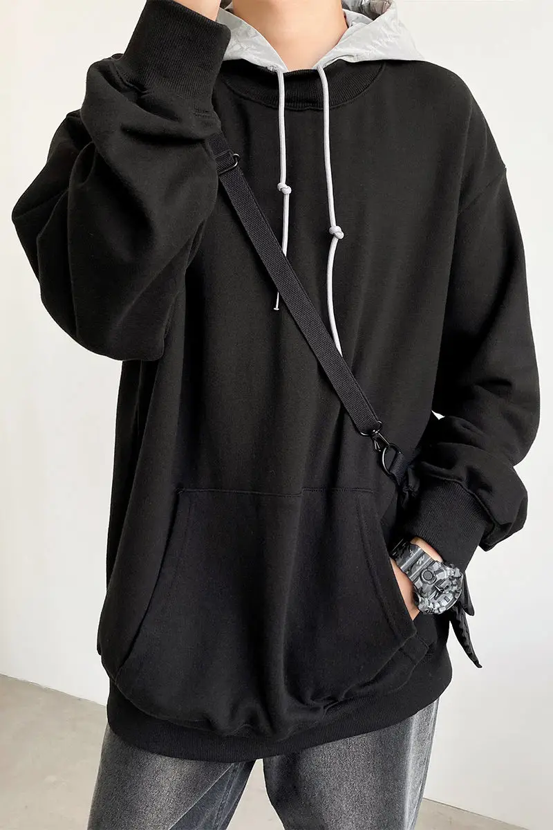 

2020 Spring And Autumn New Youth Fashion Loose Color Matching Hat Sweatshirt Fashion Casual All-match Pullover Gray/black M-XL