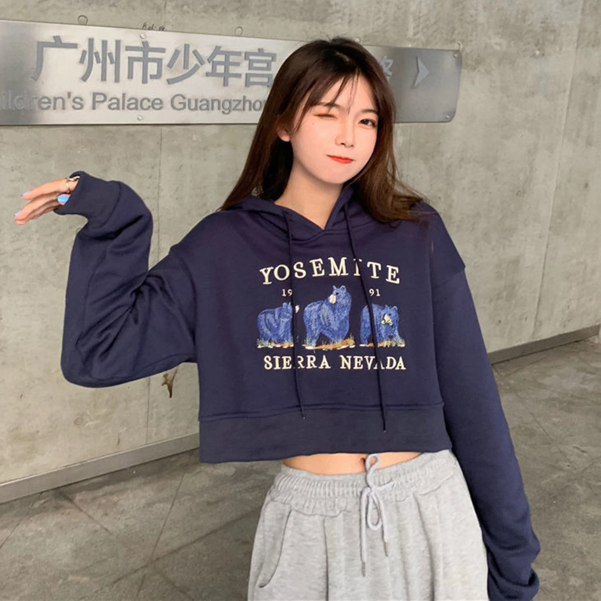 Женская укороченная Толстовка Harajuku Kawaii С мультяшной вышивкой Kpop Корейская мода