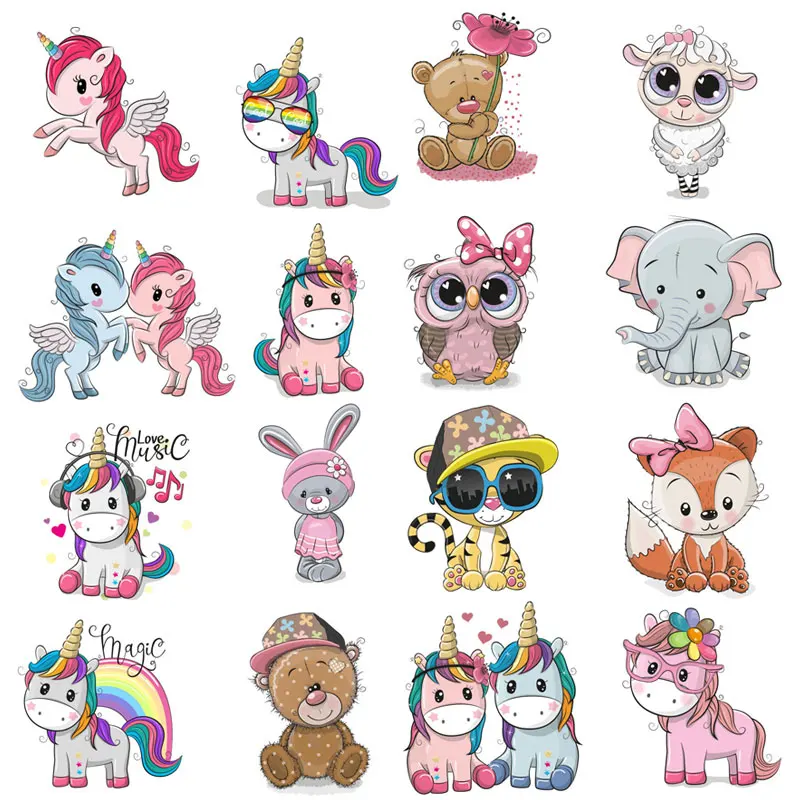 Полоски Единорог железо на теплопередаче Винил Мультфильм глажка термонаклейки