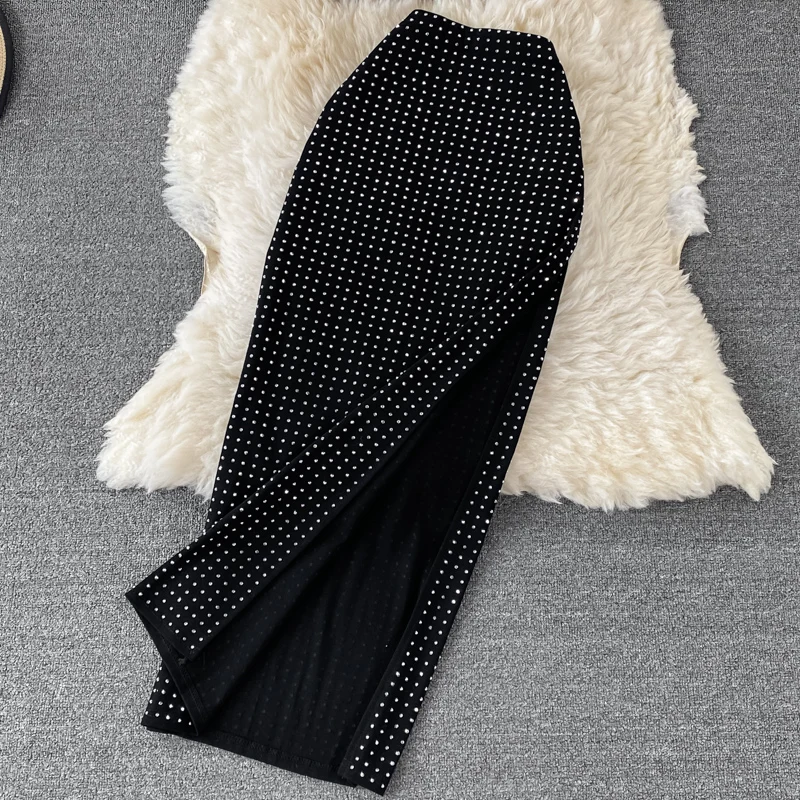 sexy black diamonds 2pcs set women party sleeveless short tops high waist split skirt female two piece suits club fashion 2021 free global shipping