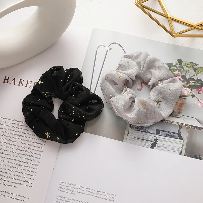 Резинка для волос женская шифоновая с принтом в виде звезд |
