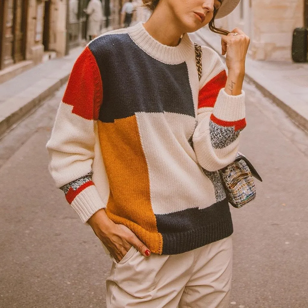 Новый женский свитер Модная одежда с длинными рукавами О образным вырезом