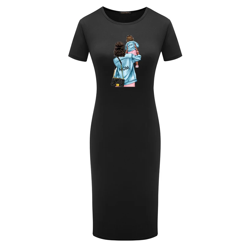 Dress Mama&baby Print Summer Sexy Short Sleeve Elegant Party Women Bodycon Pencil Dresses Vintage Lovely Vestidos Plus Size