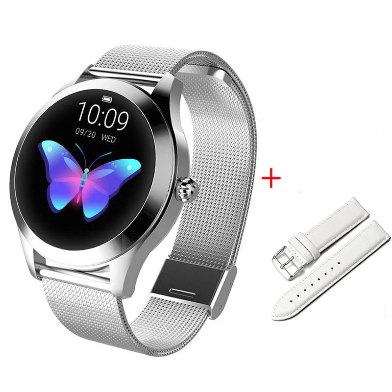 silver add white KW10 Смарт-часы для женщин IP68 Водонепроницаемый мониторинг сердечного ритма Bluetooth для Android IOS фитнес-браслет умные часы - Цвет: silver add white