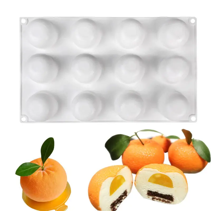 12 cavity oranges 3D силиконовая форма для торта в форме фруктов, форма для мусса, десерта, форма для яблока, лимона, груши, печенья, шоколада, формы для выпечки, сделай сам, противень для выпечки - Цвет: 12 cavity oranges