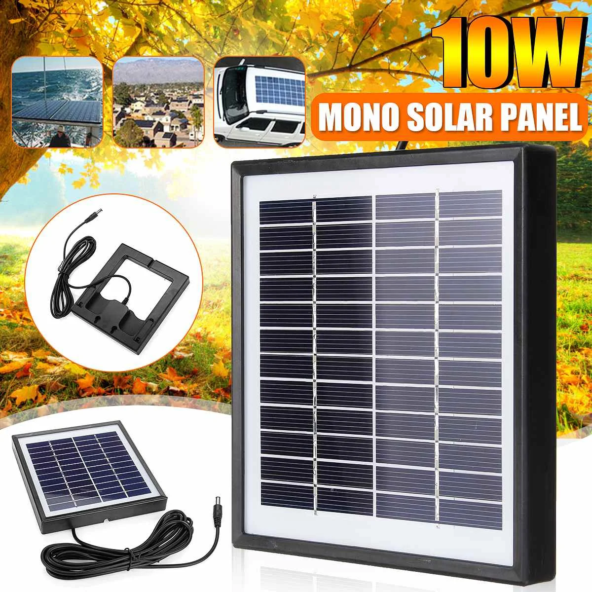 12V 10W 220MA Mini Portable Polycrystalline Solar Panel with Plastic x DC Interface Cable For Car Moblie Phone Battery Charger