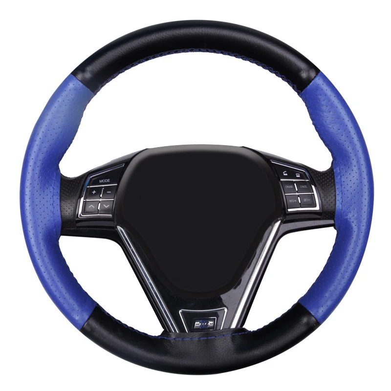 Blue A DIY Автомобильный руль оплетка воловья кожа красочные сплайсинга спортивный стиль из натуральной кожи чехол на руль - Название цвета: Blue A