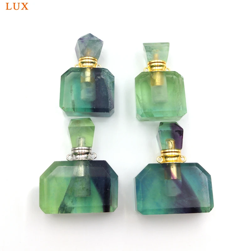 Подвеска в виде бутылочки парфюма натуральный флюорит драгоценные камни радуга