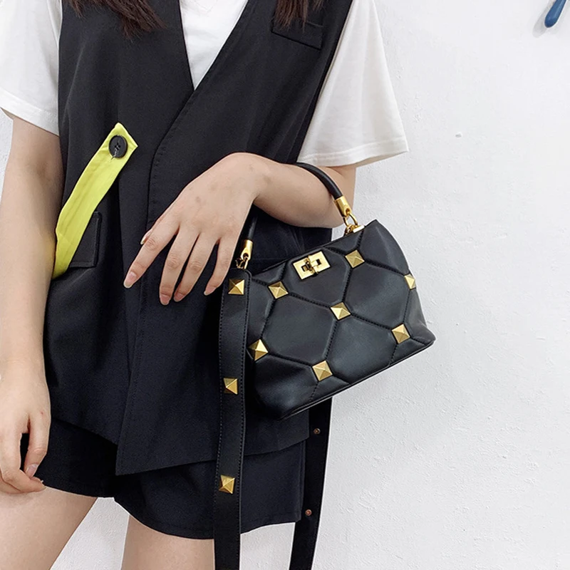 

Роскошные Дизайнерские брендовые кошельки и сумочки для женщин, сумка-мессенджер на плечо с заклепками, Женский кошелек, высококачественны...