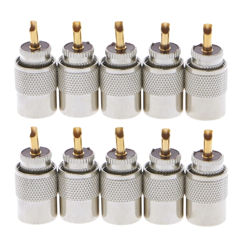

10 Pcs UHF PL-259 Male Solder RF Connector Plugs For RG8X Coaxial Coax Cable