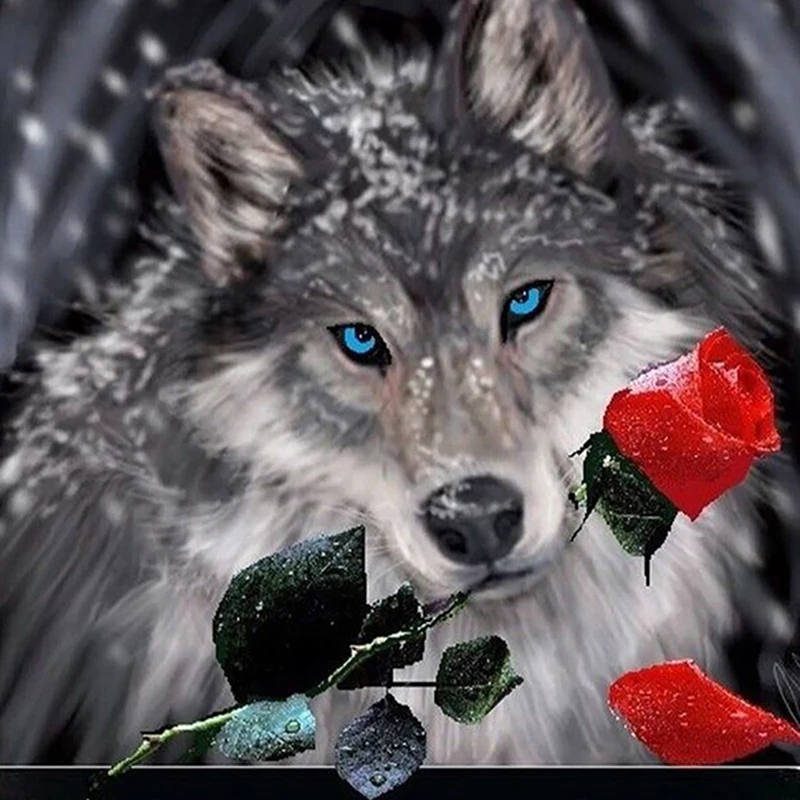 

DIY Diamond Embroidery Mosaic Wolf With Rose Full Drill round 5D Diamond Painting Handicrafts Kits Diamond Wall Arts Decor