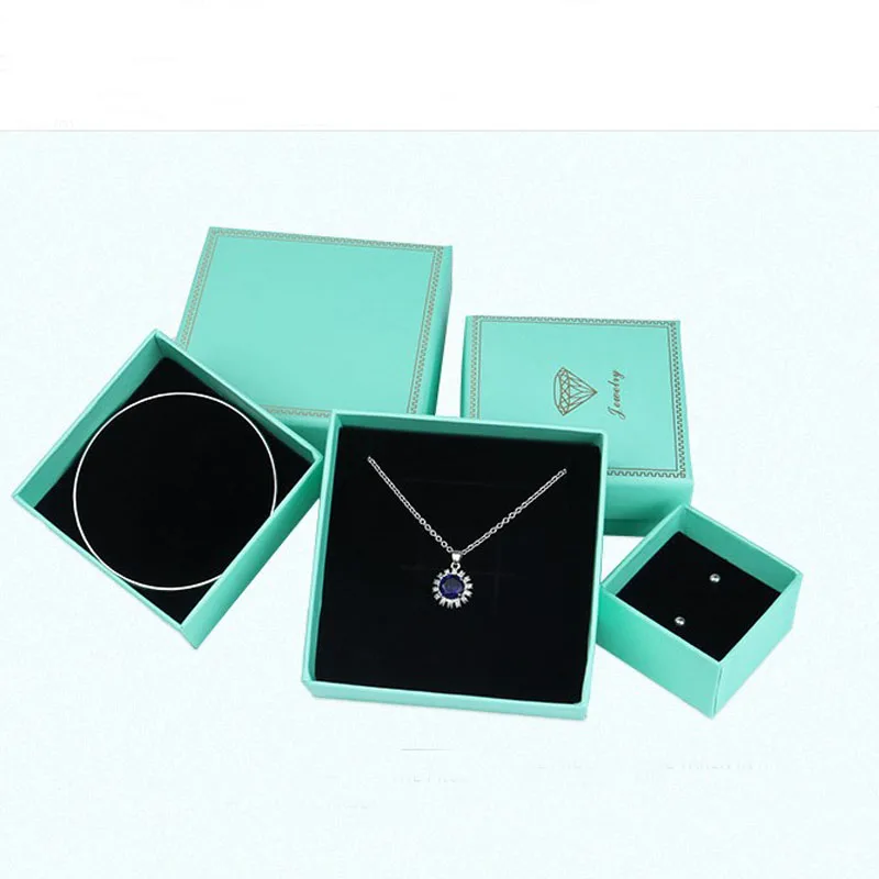 Светло голубые подарочные упаковочные коробки для ювелирных изделий квадратные