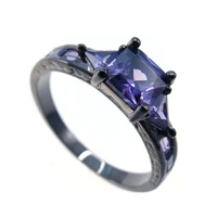 womens black gold plated created ruby amethyst cubic zirconia ring