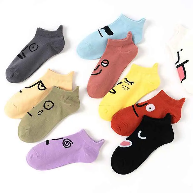 5 пар осенние модные короткие хлопковые носки с принтом для мужчин и женщин