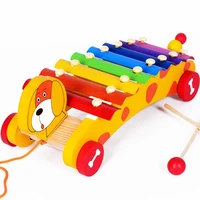 free shipping wood children drag animal dog xylophone classic musical toykids noise maker toy musical instrument car xylophone