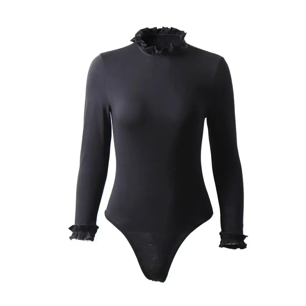 черный боди с длинным рукавом комбинезон женский осенний зимний мода 2019