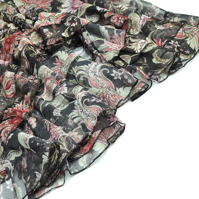 

Gedivoen Fashion Runway Summer Dress Women V Neck Floral Print Cascading Ruffle Asymmetrical Dress Vintage Midi Dresses Vestidos