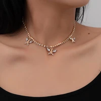bohemian harajuku style shiny crystal tennis chain cute butterfly pendant short necklace fashion glamour girl jewelry gift