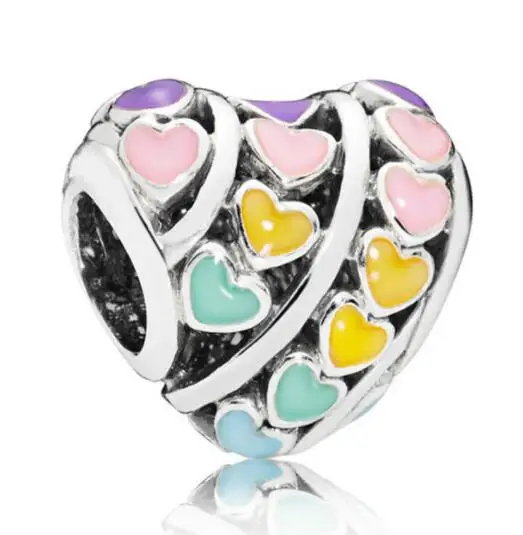 

Genuine 925 Sterling Silver Bead Multi-colour Hearts Charm Fit Pan Bracelet & Necklace Bangle Diy Women Jewelry