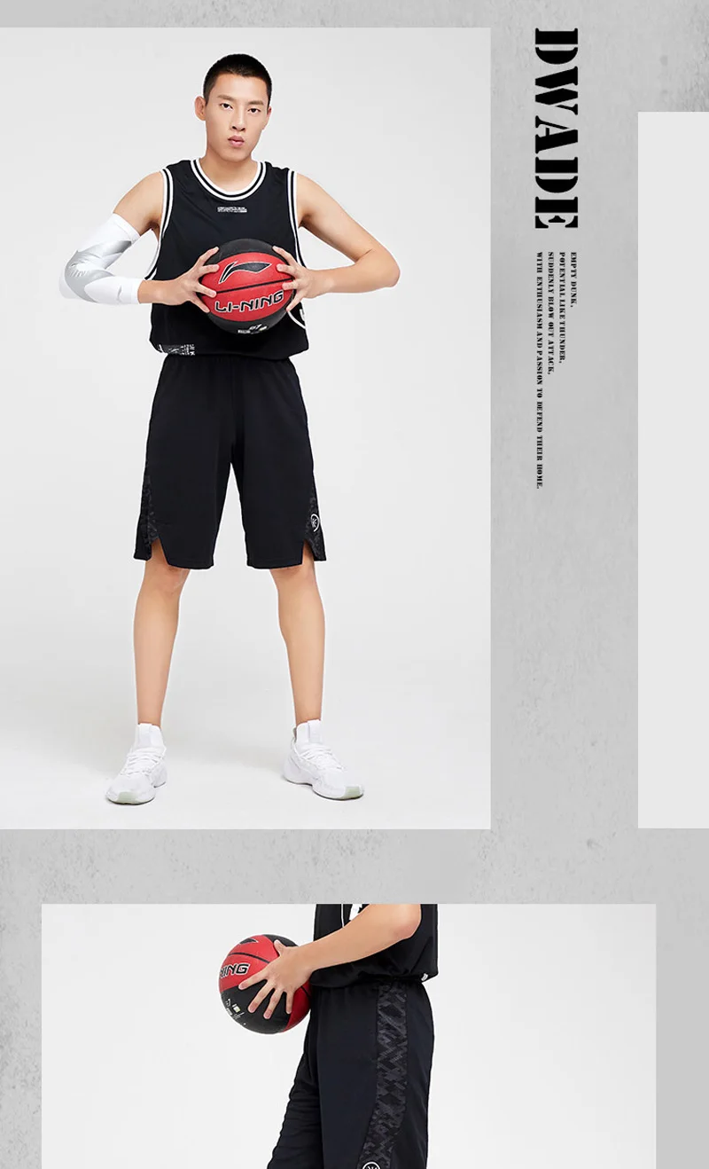 Li-Ning мужские баскетбольные шорты из полиэстера с дышащей подкладкой, спортивные шорты AAPP265 MKD1653