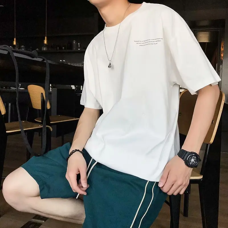 

Novelty Summer Letter Print Oversized t Shirt Fitness All-Match 2021 Loose New Clothes Hip Hop 2021 White Fashion Men Streetwear
