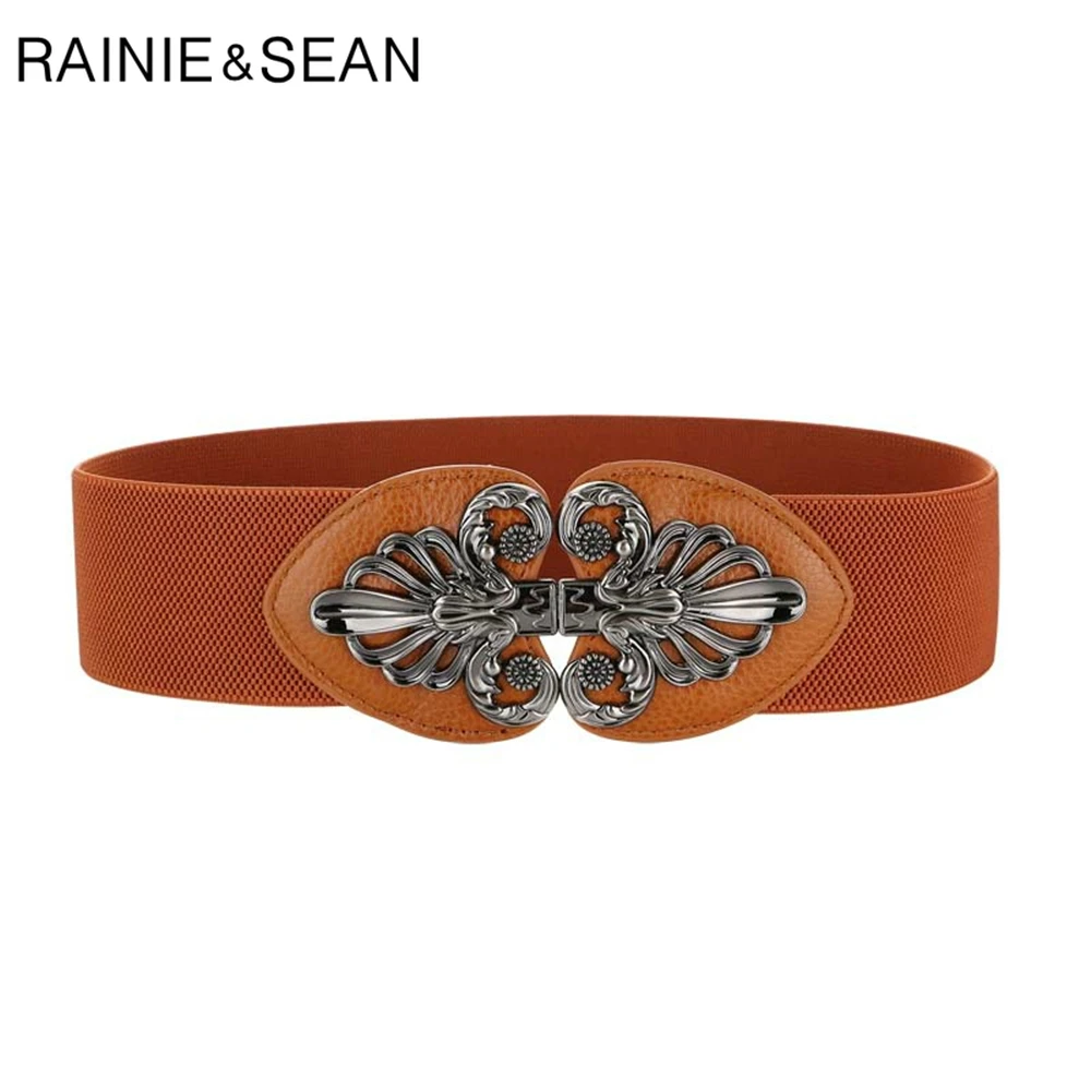 

RAINIE SEAN Camel Wide Women Belt Vintage Elastic Corset Waist Belt Wide Waistband High Quality Ladies Belt for Dresses Strap