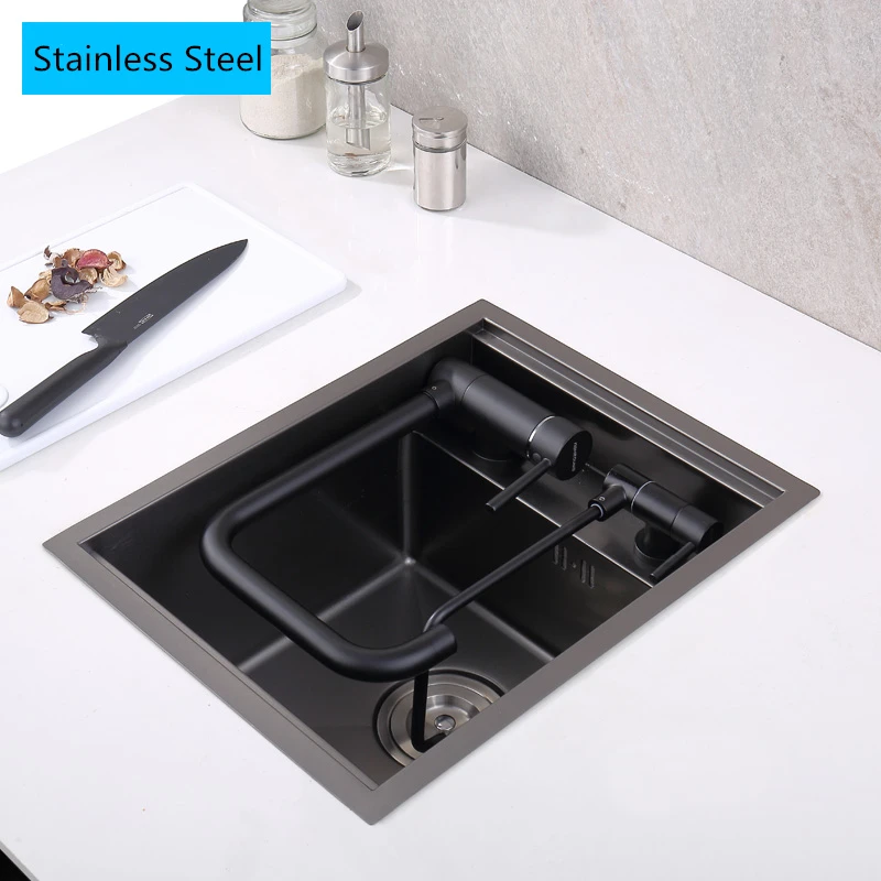 304 Stainless Steel Hidden Kitchen Sink Undermount Single Slot Nakashima Bar Counter Small Basin Black Balcony Invisible | Обустройство