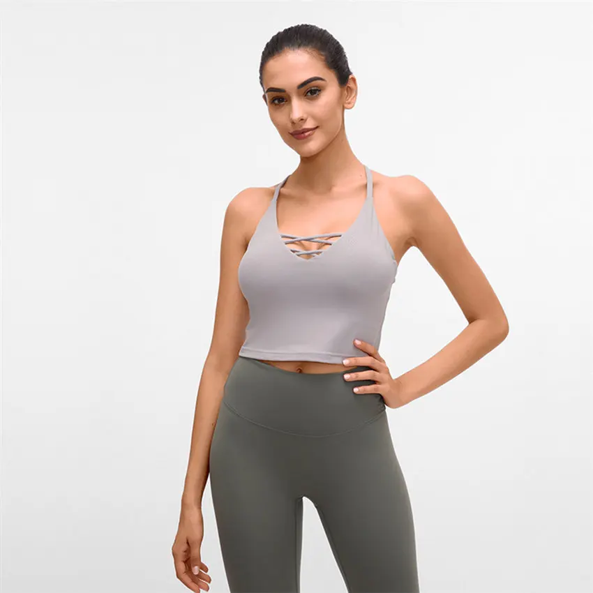 Женский топ для йоги с Встроенный лифчик крест-накрест кроп рубашки тренировки