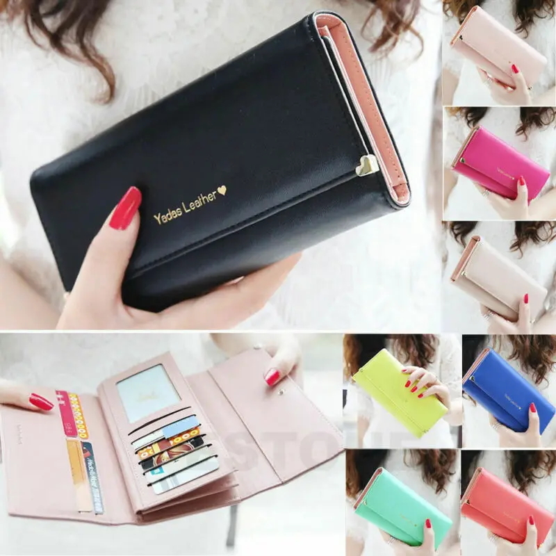 Женский кошелек из искусственной кожи Длинный одноцветные сумочки клатч сумки с