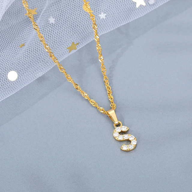 Exquisite Zircon Letters Initial Necklace For Women Men Water Wave Chain A-Z Alphabet Pendant Necklace Couple Jewelry Gifts 3