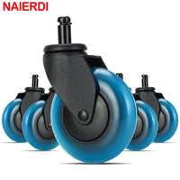 naierdi 5pcs blue polyurethane office chair caster wheels3inches swivel rubber soft furniture wheels safe rollers for furniture