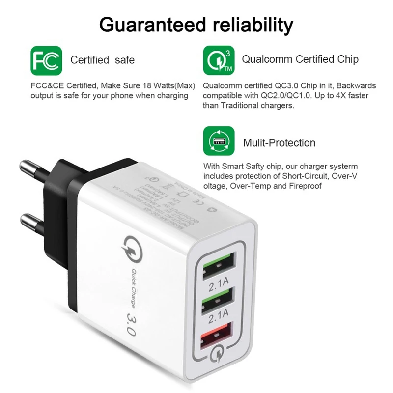 3 порта USB Quick Charge 0 зарядное устройство для быстрой зарядки QC3.0 адаптер мобильный