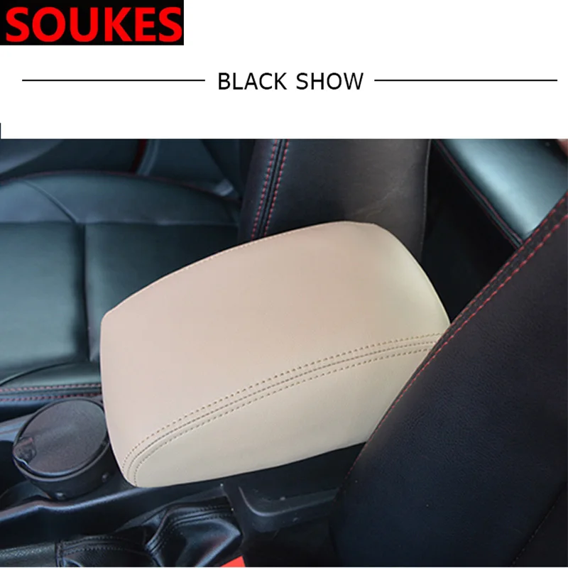 beige Натуральная кожа центр автомобиля эластичный подлокотник Крышка для hyundai Solaris Tucson I30 IX35 Accent Santa Fe Elantra Coupe Santafe Null - Название цвета: beige