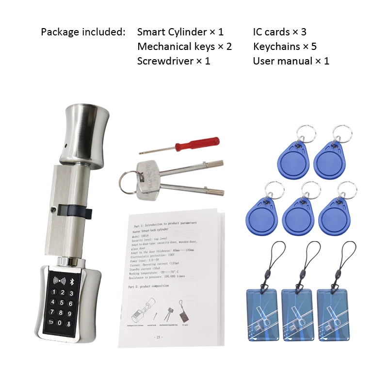 

Bluetooh Smart Cylinder Lock Keyless Electronic Door Lock APP Wifi Lock Digital Code RFID Card Lock for Home Apartment Airbnb