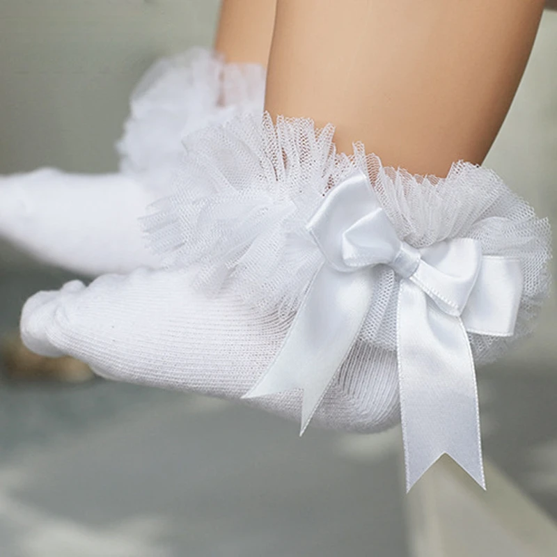 Женские детские носки принцессы с бантом хлопковые сетчатые кружевные ножные