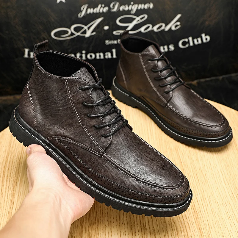 

high top men leather boots comfortable lace up men martin shoes new breathable men vulcanize shoes outdoor men Oxford shoes