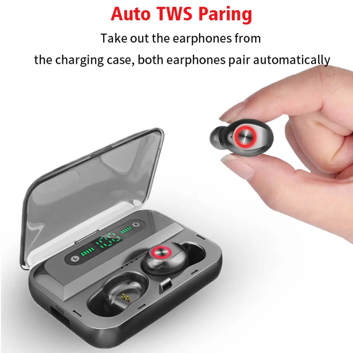

New Design TWS bluetooth 5.0 Digital Display Headset Binaural Call Sports HiFi Waterproof Earphone With 2200mAh Charging Box