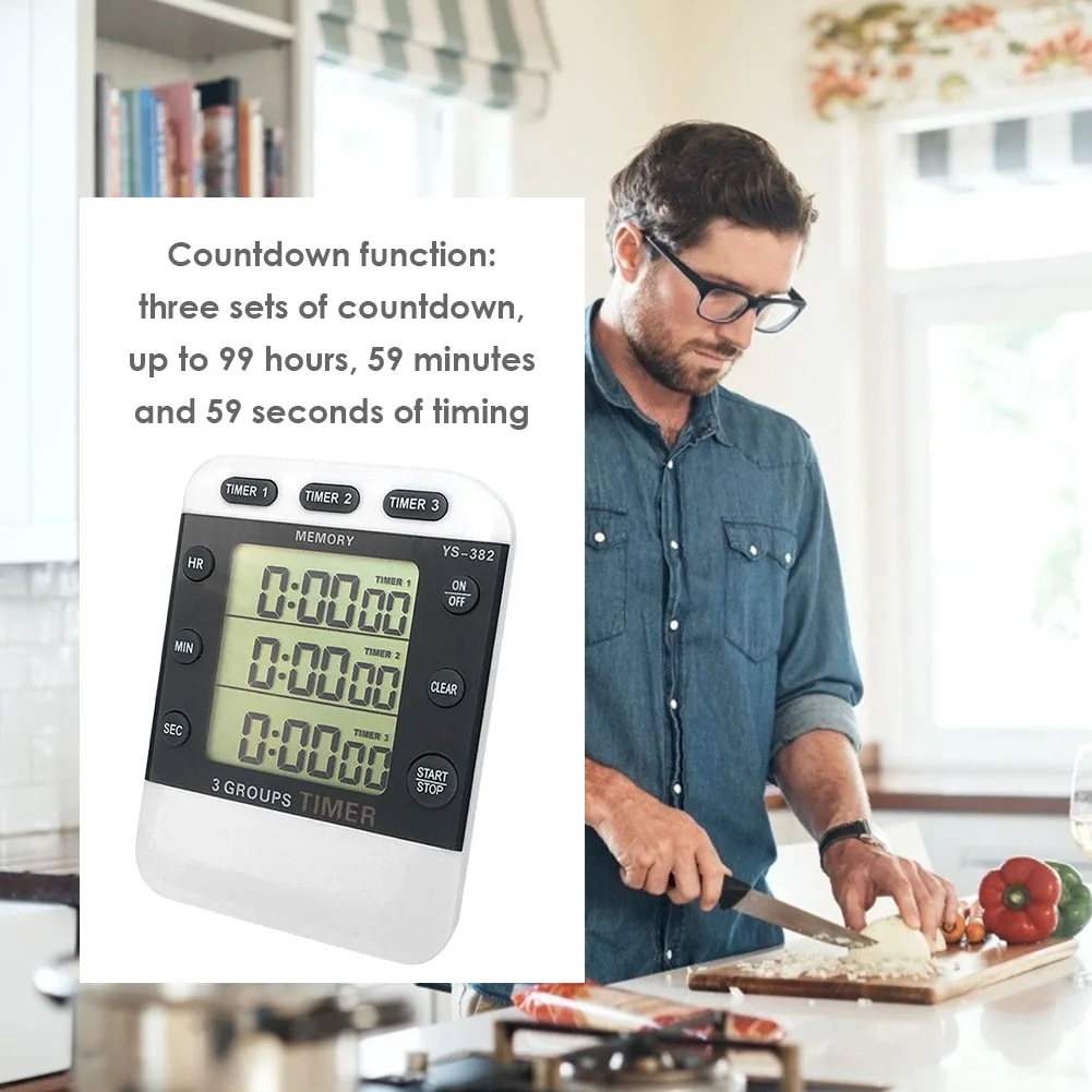Square 3-way Kitchen Timing Digital Display High-quality Stopwatch Countdown Food Cooking Home Pracitcal Tool Tools | Дом и сад