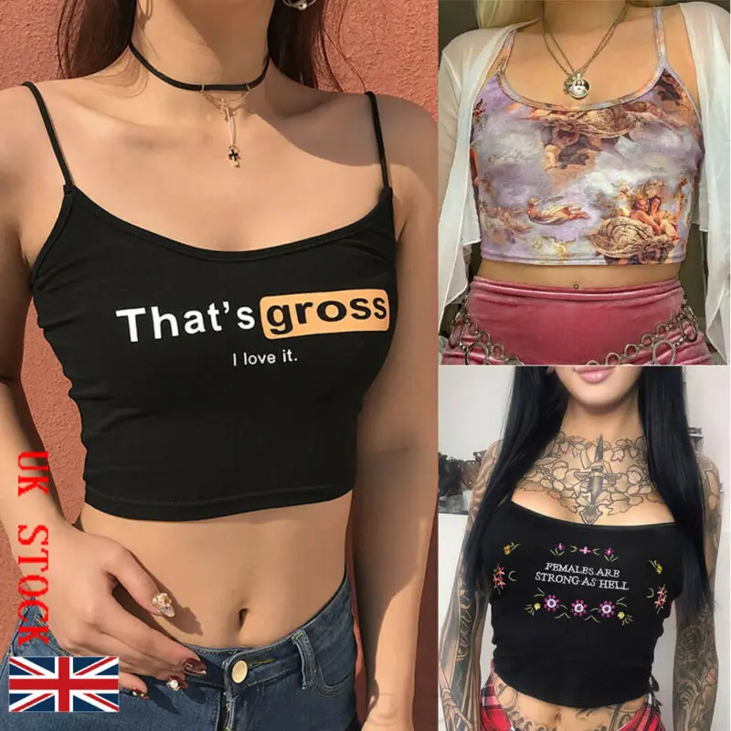 Женская Повседневная майка с буквенным принтом блузка без рукавов укороченный