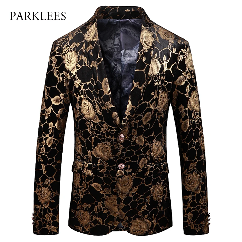 Мужской пиджак с золотым пионом и бронзированием 2019 роскошный приталенный