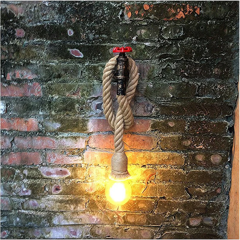 Настенный светильник из пеньковой веревки настенный Индустриальный кованый