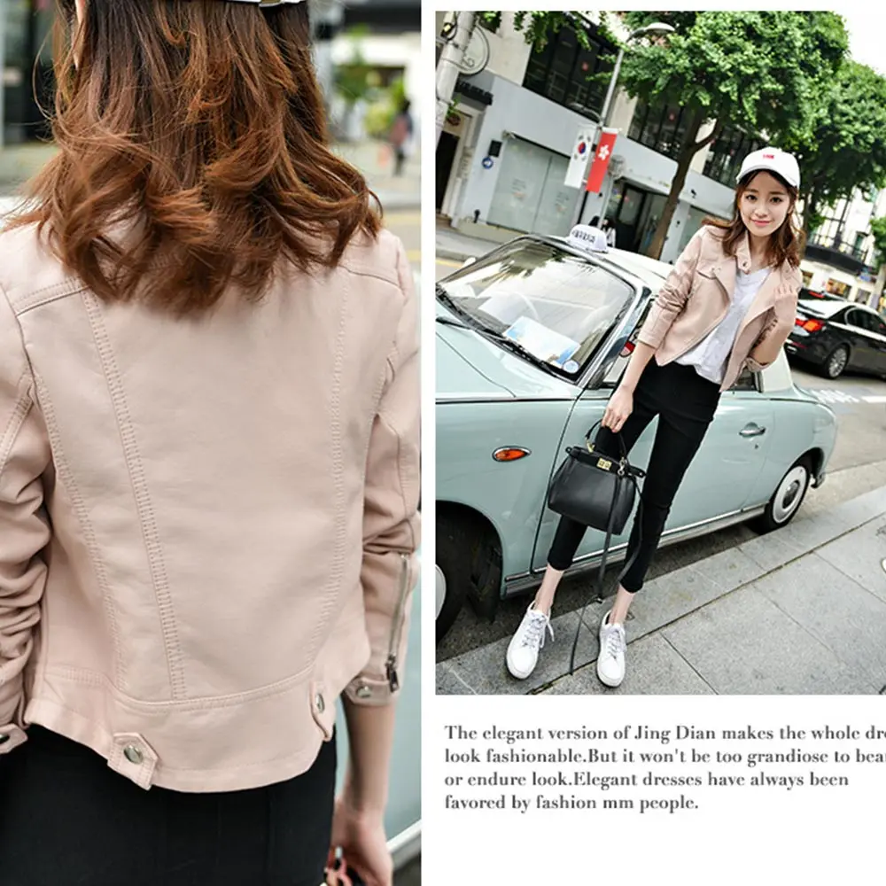 Женская байкерская куртка из искусственной кожи черная Повседневная тонкая