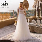 Женское свадебное платье с длинным рукавом, кружевной аппликацией и эффектом иллюзии