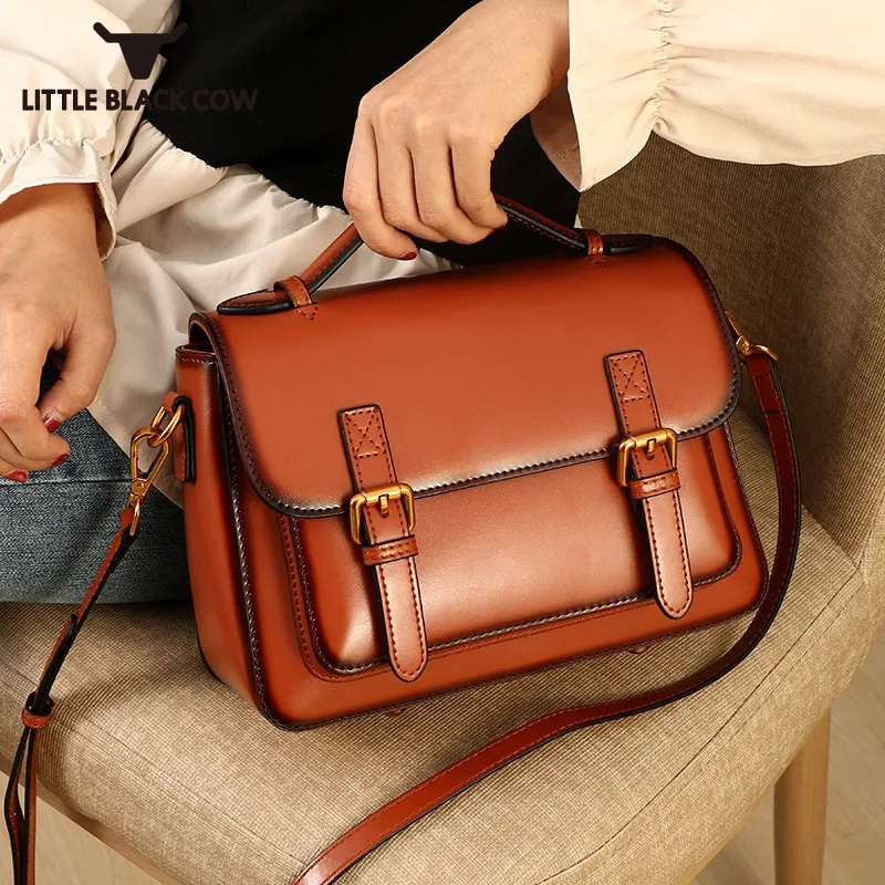 

Vintage Women High Quality Leather Satchels Bag Office Ladies Handbag Crossbody Messenger Bag 2021 Designer Sling Shoulder Bags
