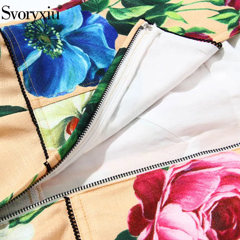 

Svoryixu luxury Runway Summer Cotton Linen Spaghetti Strap Dress Women's Vintage Big Flower Print High Waist Fashion Dresses