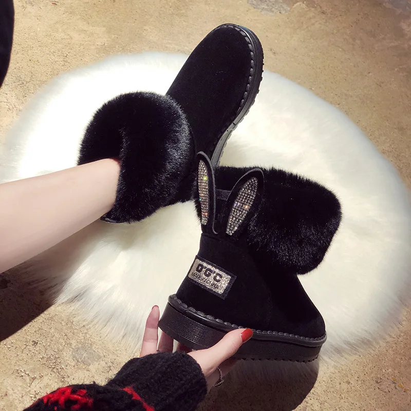 Новинка зимние ботинки из плюша кролика женские Ботинки массивные